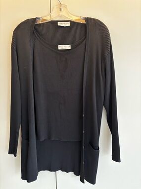 Judd Heller Black Ribbed Tank and Cardigan Set with matching pants
